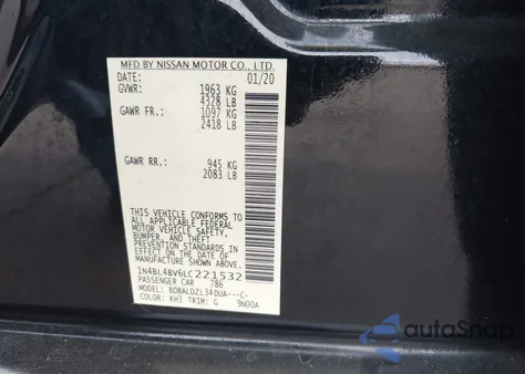 2020 Nissan Altima S Fwd z USA, uszkodzony, nr VIN 1N4BL4BV6LC221532